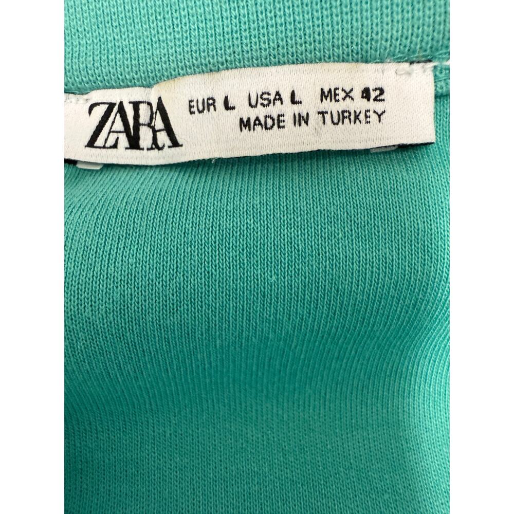 ZARA Mens SZ L Green Teal Plain T shirt pocket short sleeve heavy - Picture 2 of 3